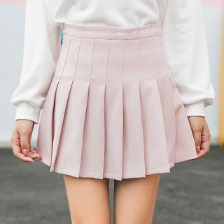 Pleated Embroidery A-line Skirt