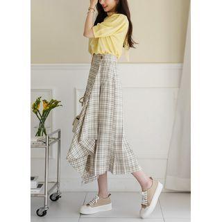Draped Plaid Long Wrap Skirt