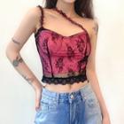 Lace Panel Cropped Mesh Camisole Top