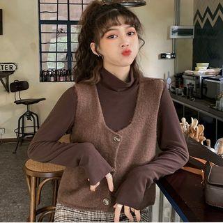 Turtleneck Long Sleeve Top / Button Vest