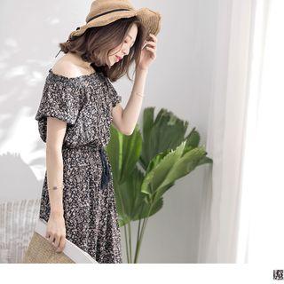 Short Sleeve Off-shoulder Floral Wide-leg Jumpsuit
