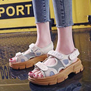 Peep Toe Hook & Loop Platform Sandals