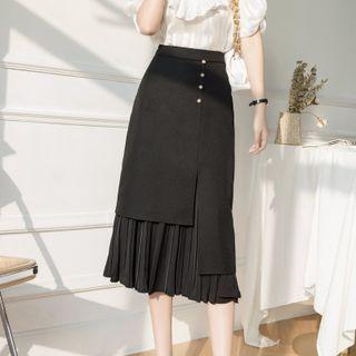 Accordion-pleat Panel Midi A-line Skirt