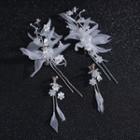 Wedding Flower Faux Pearl Fringed Earring / Hair Clip White - One Size