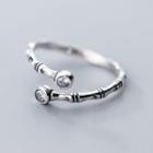 925 Sterling Silver Rhinestone Bamboo Open Ring Silver - One Size