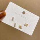 Set Of 4: Bow / Rhinestone Sterling Silver Earring Set Of 4 - E4158 - 925 Silver - Gold - One Size