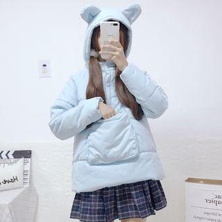Bear Ear Hooded Padded Jacket Light Blue - One Size