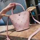 Faux Pearl Accent Faux Leather Bucket Bag
