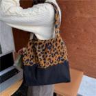 Leopard Print Panel Tote Bag Leopard - Brown - One Size