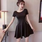 Short-sleeve Tie Back A-line Dress