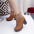 Lace Trim Platform Chunky-heel Ankle Boots