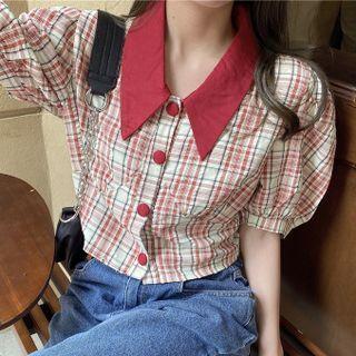 Short Sleeve Plaid Crop Top