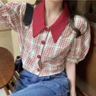 Short Sleeve Plaid Crop Top