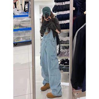 Denim Wide Leg Dungaree Pants