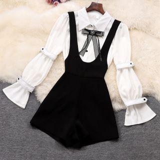 Set: Puff-sleeve Blouse + Jumper Shorts