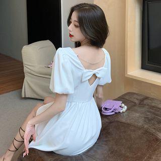 Short-sleeve Chained Bow-back Mini A-line Dress