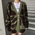 V-neck Camo Cardigan As Shown In Figure - One Size