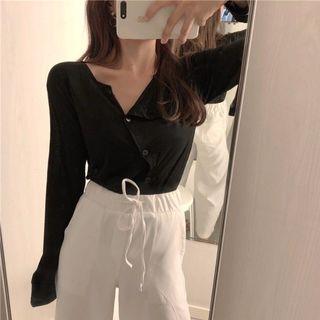 Diagonal Button Cardigan Black - One Size