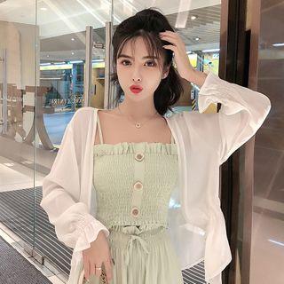 Spaghetti Strap Smocked Top / Wide-leg Pants / Chiffon Jacket / Set