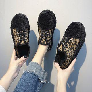 Pattern Fleece Lace-up Ankle Boots