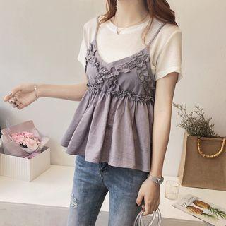 Set: Short-sleeve Top + Spaghetti Strap Top
