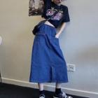 Midi A-line Denim Skirt As Shown In Figure - One Size
