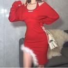 Set: Puff-sleeve Sweatshirt + Halter Dress