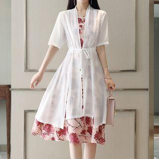 Set: Long Light Jacket + Printed Dress
