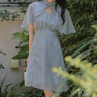 Mock Two-piece Cape-sleeve Qipao Dress