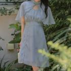 Mock Two-piece Cape-sleeve Qipao Dress