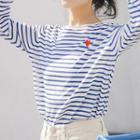 Long-sleeve Heart Print Striped T-shirt