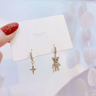 Bear Star Rhinestone Asymmetrical Alloy Dangle Earring 1 Pair - Gold - One Size