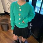 Flower Accent Sweater Aqua Green - One Size