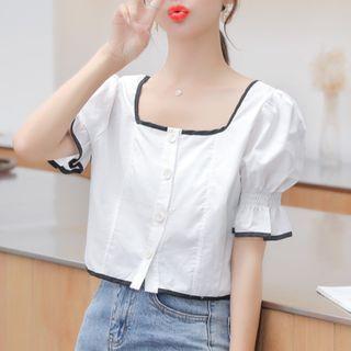 Puff-sleeve Square-neck Chiffon Blouse