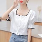Puff-sleeve Square-neck Chiffon Blouse