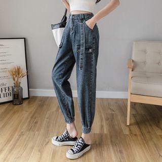 High-waist Cropped Harem Cargo Jeans