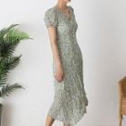 Button-up Floral Crinkled Long Dress