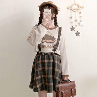 Flannel Suspender Skirt / Plaid Suspender Pants / Print Sweatshirt