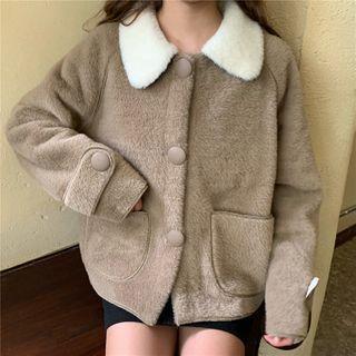 Color Block Collar Furry Coat