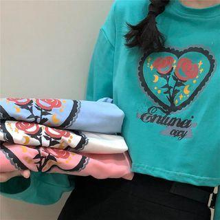 Long-sleeve Heart Print Cropped Sweatshirt