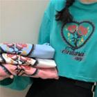 Long-sleeve Heart Print Cropped Sweatshirt