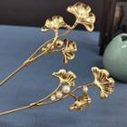 Leaf Faux Pearl Alloy Hair Stick J91 - 1 Pair - Gold & White - One Size