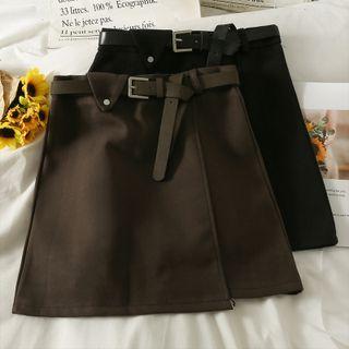 High-waist Wool Mini Skirt With Belt