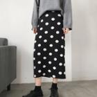 Polka Dot Knit Midi H-line Skirt Black - One Size