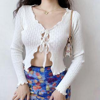 Tie-front Rib Knit Cardigan