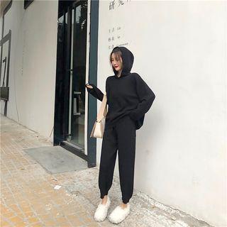 Plain Long-sleeve Hooded Sweater Top - One Size