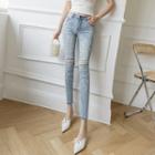 Faux Pearl Distressed Cropped Skinny Jeans