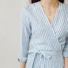 Linen Stripe Tie-waist Wrap Dress