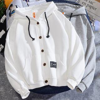 Drawstring Hooded Button-up Jacket