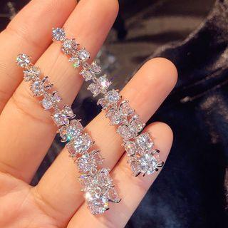 Wedding Faux Crystal Dangle Earring 1 Pair - Silver - One Size